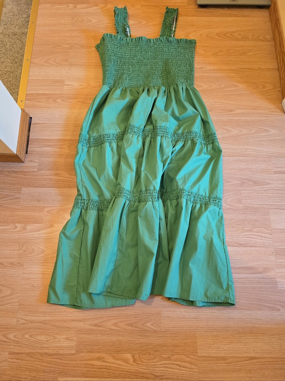 Green Smocked Tiered Maxi Skirt